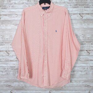 Ralph Lauren Mens Button Down Shirt 15 1/2 Medium Classic Fit Orange Stripe 746